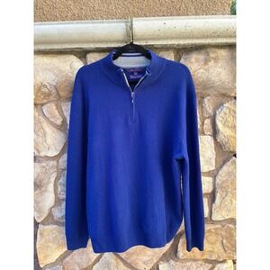Alan Flusser Men's Sweater Cashmere Blue 1/4 Zip Large Long Sleeve